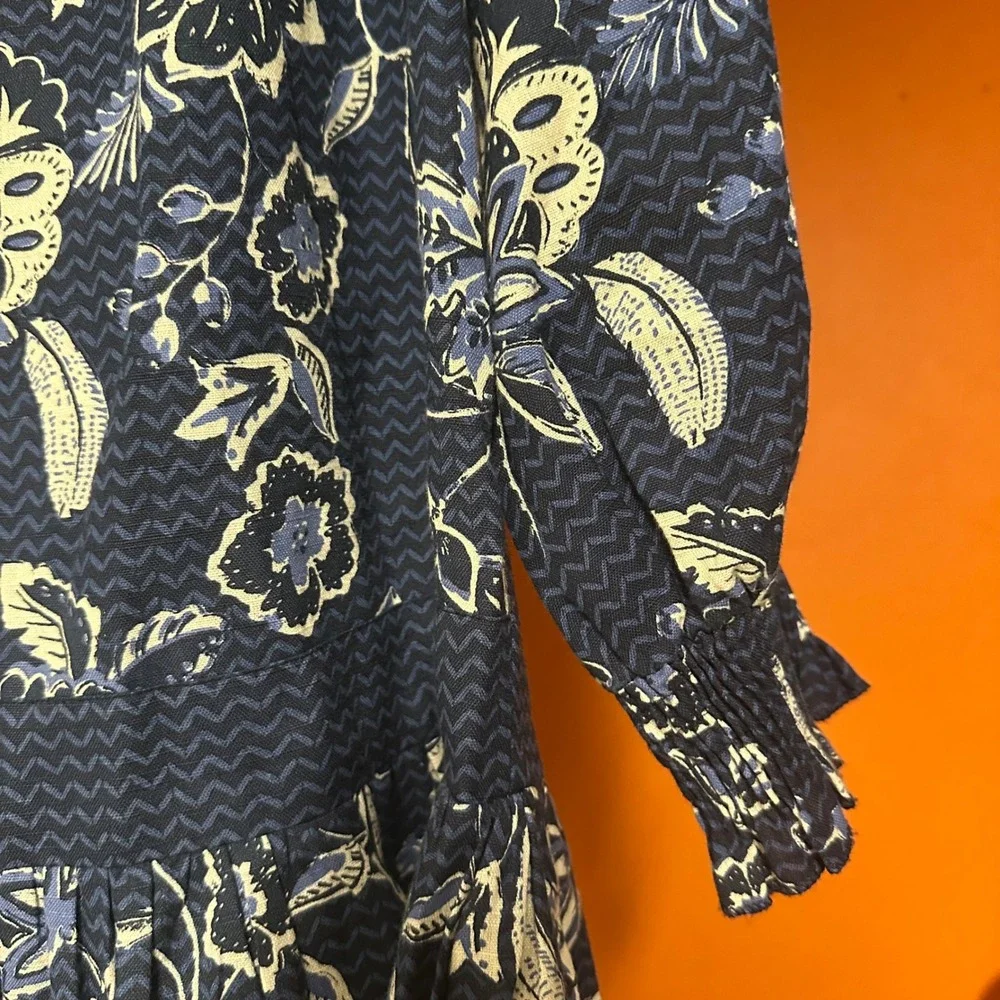 NWT Miss June Paris Blue Floral Paisley Button Front‎ Tiered Ruffle Dress OS